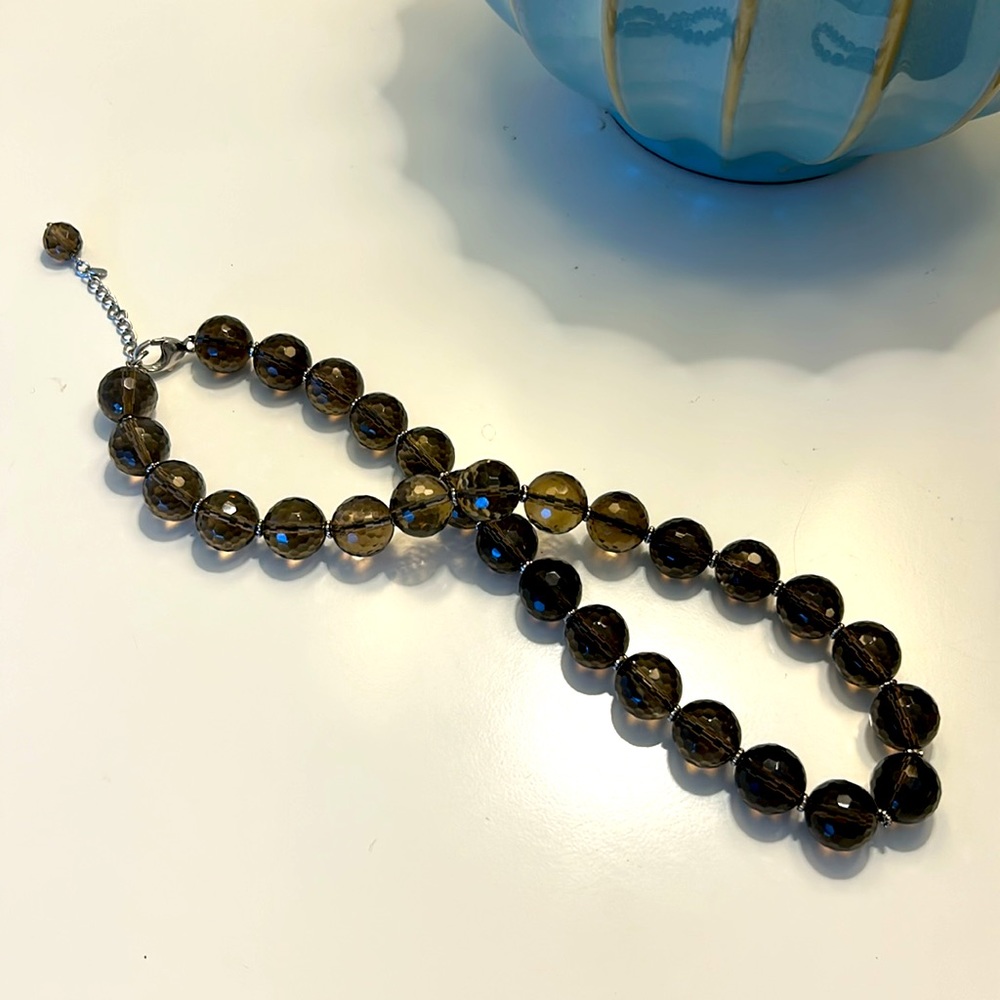 Faceted Smokey Quartz Bead Necklace 18”